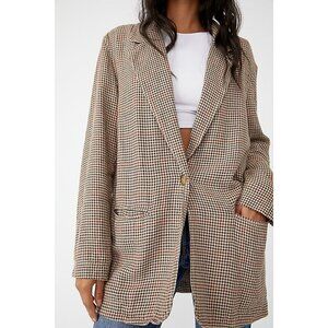 Free People Plaid Beckett Boyfriend Blazer Houndstooth Brown Oversized Preppy S